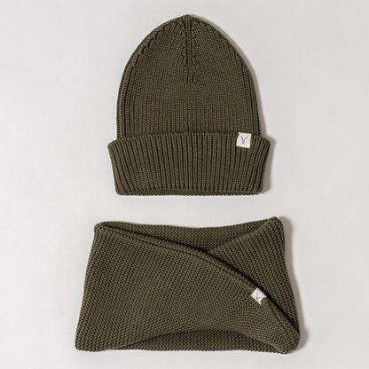Cadeauset muts & sjaal - olijf groen