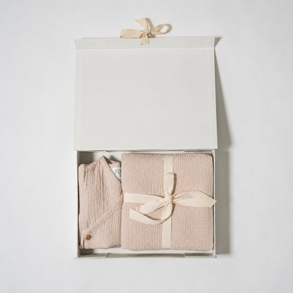 Cadeauset romper & xl hydrofieldoek - beige