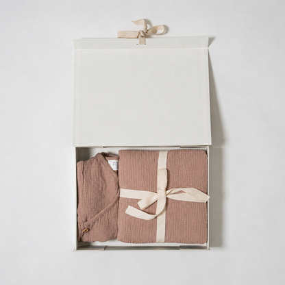Cadeauset romper & xl hydrofieldoek - oud roze